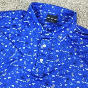 Fore Fathers Mens Large Blue AOP Brahama Performance Stretch Polo Short Sleeve